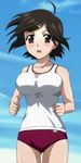  bloomers bouncing_breasts breasts brown_eyes brown_hair buruma genderswap gym_uniform highres large_breasts sakurai_tomoki sakurai_tomoko sora_no_otoshimono 