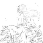  ass boots breasts gloves greyscale ground_vehicle hands_on_hips helmet isedaichi_ken long_hair medium_breasts monochrome motor_vehicle motorcycle motorcycle_helmet nude original sketch solo zenra 