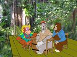  baloo bear bottomless butt chubby cigar claws clothed clothing disney drawn forest fur grizzly grizzly_bear hair half-dressed hat jungle looking_at_viewer louie louie_(talespin) male mammal orangutan smoke smoking tail_spin tailspin talespin tree wood 