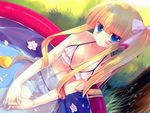  bikini blonde_hair blue_eyes cleavage dengeki_moeoh flowers long_hair miyasu_risa original swimsuit water 