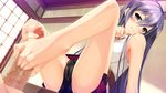  barefoot black_panties blush cameltoe censored feet footjob game_cg koiiro_marriage looking_at_viewer marmalade mosaic_censoring murakami_suigun panties penis precum purple_eyes purple_hair solo_focus spread_legs takamiya_kuon underwear upskirt 