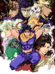  6+boys battle_tendency black_hair blonde_hair blue_eyes boots caesar_anthonio_zeppeli dekopin08 drawr esidisi headband jojo_no_kimyou_na_bouken joseph_joestar_(young) kars_(jojo) lisa_lisa long_hair midriff multiple_boys robert_eo_speedwagon scarf stone_mask_(jojo) wamuu 