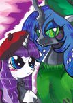  blue_eyes blush changeling equine female friendship_is_magic fur hair horn mammal my_little_pony purple_hair queen_chrysalis_(mlp) rarity_(mlp) slit_pupils unicorn white_fur 