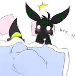  ambiguous_gender bed black_fur blush eeveelution english_text fur green_markings jerry keron markings nintendo pillow pok&#233;mon pok&eacute;mon pvt._keron solo text umbreon video_games yellow_markings 