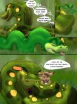  2018 absurd_res anaconda anthro boa_(snake) boinae brown_body brown_fur coiling comic dialogue digital_media_(artwork) duo english_text eyelashes female feral forked_tongue fur green_body hi_res inkanyamba inkanyamba_(artist) jajuka jasper_(tacokurt) lagomorph larger_female larger_feral larger_pred leporid limbless long_ears male male/female male/male mammal open_mouth outside python_(genus) rabbit reptile scalie serpentine size_difference snake tail text tongue tongue_out woozy yellow_eyes 