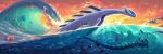  blank_eyes chinchou commentary devin_elle_kurtz fangs finneon fish from_side gyarados highres huntail jellicent jellicent_(male) lanturn lugia lumineon luvdisc manaphy mantine mantyke milotic no_humans open_mouth outdoors palafin partially_underwater_shot pelipper phione pokemon pokemon_(creature) pokemon_focus popplio quaxly qwilfish sparkle star_(sky) suicune tentacool tentacruel totodile twilight wailmer wailord walking walking_on_liquid water waves wingull 