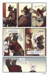  6_panel_comic absurd_res anthro beverage blake_harper_(thepurp) bottomless canid canine canis clothed clothing coffee coffee_mug comic deer digital_media_(artwork) dobermann domestic_dog embarrassed english_text finn_(thepurp) genitals group hi_res humanoid_genitalia humanoid_penis lagomorph leporid luca_(thepurp) male mammal muscular muscular_anthro muscular_male penis pinscher rabbit text thepurp topwear trio vest 