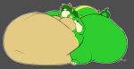 2025 belly big_belly big_butt black_outline butt cookie food generation_5_pokemon green_body green_butt grey_background horn huge_belly huge_butt hyper hyper_belly hyper_butt moobs morbidly_obese nintendo obese outline overweight pokemon pokemon_(species) signature simple_background skulldragon sneeve_(snivycontrarian) snivy snozzy white_outline yellow_belly
