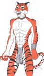  alinraven claws clothed clothing erection feline fur loincloth male mammal ms_paint muscles pecs penis skimpy tiger topless underwear 