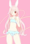  ;p animal_ears bad_id bad_pixiv_id bare_legs bare_shoulders bikini bikini_skirt blush bunny_ears elin_(tera) flat_chest food heart heart_background licking long_hair looking_at_viewer midriff navel one_eye_closed pink_background pink_hair popsicle red_eyes solo swimsuit tera_online tongue tongue_out yuuyu 