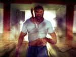  1boy arm_hair belly_grab black_hair broken_mirror cowboy_shot facial_hair game_cg kawano_takuji looking_at_mirror male_focus marshall_law mirror official_art pants shirt short_hair short_sleeves solo tears tekken tekken_4 weight_conscious white_shirt 