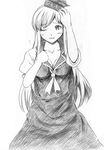  blush breasts greyscale hat kamishirasawa_keine long_hair medium_breasts monochrome one_eye_closed simple_background smile solo touhou traditional_media vent_arbre white_background 