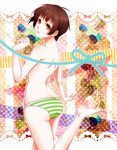  ass aymraaa brown_eyes brown_hair leg_up outline panties polka_dot polka_dot_background psycho-pass short_hair solo star striped striped_panties topless tsunemori_akane underwear underwear_only 