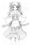  blush bow greyscale hair_bow hakurei_reimu long_hair looking_at_viewer lying monochrome on_back panties smile solo touhou traditional_media underwear vent_arbre 