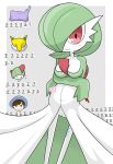  1other absurdres breasts closed_mouth colored_skin flipped_hair gardevoir green_hair hair_over_one_eye heart highres large_breasts pink_eyes pokemon pokemon_(creature) pokemon_focus pregnant simesaba_(xwdt4337) solo white_skin 