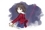  black_hair highres jacket japanese_clothes kara_no_kyoukai kimono knife nashoki red_jacket reverse_grip ryougi_shiki short_hair solo 