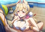  1boy 1girl alice_thymefield alice_thymefield_(sea_of_thyme) animal_ears bangboo_(zenless_zone_zero) bare_shoulders bikini blonde_hair blush breasts breasts_squeezed_together cleavage hetero heterochromia large_breasts long_hair low_twintails marugoshi_(54burger) open_mouth orange_eyes paizuri penguinboo_(zenless_zone_zero) rabbit_ears rabbit_girl red_eyes sphere_hair_ornament swimsuit twintails white_bikini wise_(peaceful_waves)_(zenless_zone_zero) wise_(zenless_zone_zero) zenless_zone_zero 