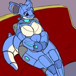  breasts chubby female grey_background horn machine mechanical nidoqueen nintendo plain_background pok&#233;mon pok&#233;morph pok&eacute;mon pok&eacute;morph robot sitting sofa solo unknown_artist video_games 