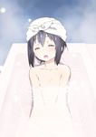  :o bath black_hair closed_eyes errant k-on! nakano_azusa nude open_mouth sleeping solo towel towel_on_head 