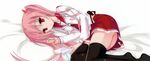  bed book hidan_no_aria kanzaki_h_aria kobuichi nopan pink_hair red_eyes seifuku skirt thighhighs twintails 