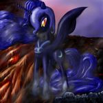  blue_hair cutie_mark equine female feral friendship_is_magic hair helmet horn horse lava mammal my_little_pony nightmare_moon_(mlp) pony predelnik solo winged_unicorn wings 