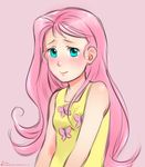  aqua_eyes bare_shoulders blush dress fluttershy long_hair magical_ondine my_little_pony my_little_pony_friendship_is_magic personification pink_hair solo sundress 