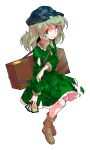  1girl ability_card_(touhou) alphes_(style) backpack bag blue_hat boots brown_boots camouflage camouflage_shirt camouflage_skirt card collared_shirt commentary_request contrast_collar dairi defeat flat_cap frilled_shirt_collar frilled_skirt frills full_body green_hair green_shirt green_skirt hat holding holding_card jewelry key key_necklace large_variant_set necklace parody pocket shirt short_hair skirt skirt_set solo style_parody tachi-e torn_clothes touhou transparent_background variant_set yamashiro_takane 