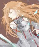  asuna_(sao) bare_shoulders brown_eyes brown_hair detached_sleeves highres long_hair nashoki solo sword sword_art_online weapon 