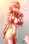  ? bottomless bow_(bhp) braid breasts collar covered_nipples creature detached_sleeves elf garter_straps horns large_breasts long_hair navel original panties panties_removed pink_eyes pink_hair pointy_ears sideboob thighhighs underwear 