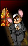  biting_lip blush breasts church crescent_moon dutch female green_eyes hair holy mammal misty_the_mouse moon mouse nipple_bulge nun praying red_hair rodent round_ears sagging_breasts sheer_clothing stained_glass sun translucent window 