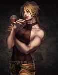  alcohol blonde_hair cup dio_brando drinking_glass highres jojo_no_kimyou_na_bouken licking_lips lipstick makeup male_focus red_eyes solo tongue tongue_out toryansexxx wine wine_glass 