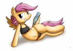  anthrofied bottle breasts clothed clothing equine female flat_chested friendship_is_magic hair horse looking_at_viewer lying mammal my_little_pony navel on_side panties pegasus plain_background purple_eyes purple_hair scootaloo_(mlp) skimpy solo teeth tg-0 underwear water white_background wings young 
