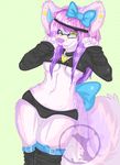  boots bow breasts canine collar cute dog ear_piercing eyewear female glasses hair headband heterochromia huski husky inuki_(character) mammal mandymau5 piercing purple_hair purplehair second_life solo suki_(character) thigh_boots under_boob wide_hips 