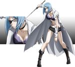  1girl blue_hair bra eyepatch ikkitousen lingerie mouyuu_(ikkitousen) short_hair solo sword tattoo underwear weapon 