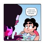  1boy 1girl afro black_hair book charmy_bee closed_mouth colored_skin discount-supervillain garnet_(steven_universe) holding holding_book knuckles_the_echidna short_hair sonic_(series) sonic_the_hedgehog speech_bubble steven_quartz_universe steven_universe thick_lips 