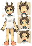  :&lt; animal_ears bad_id bad_pixiv_id blue_eyes brown_hair character_name closed_eyes collar dog_ears dog_tail dogboy fang full_body male_focus open_mouth original slippers smile solo spstmog tail tears translated underwear 
