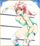 blue_leotard boots breasts cleavage large_breasts leotard lips long_hair mighty_yukiko pink_hair purple_eyes solo tomjpn wrestle_angels wrestle_angels_survivor wrestler wrestling_outfit wrestling_ring wristband 
