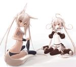  animal_ears bad_id bad_pixiv_id blush breasts buran_(kure) fox_ears fox_tail kazen_(buran_(kure)) long_hair looking_at_viewer medium_breasts multiple_girls original sarashi shoushiki_(buran_(kure)) sitting tail thighhighs wariza 