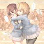  bad_id bad_pixiv_id book brown_eyes brown_hair glasses hirasawa_yui hug k-on! kuma_(happylocation) manabe_nodoka multiple_girls pantyhose paper red-framed_eyewear sakuragaoka_high_school_uniform school_uniform semi-rimless_eyewear short_hair 