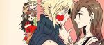  bare_shoulders barret_wallace black_hair blonde_hair blue_eyes blue_sweater blush brown_gloves brown_hair cid_highwind cloak cloud_strife couple dark-skinned_male dark_skin earrings final_fantasy final_fantasy_vii finger_to_another's_cheek flying_sweatdrops from_side gloves goggles goggles_on_head green_sweater hand_on_another's_shoulder headband heart heart_on_cheek hiding jewelry looking_at_another motsutei profile red_cloak red_eyes red_headband red_xiii ribbed_sweater single_earring sleeveless sleeveless_turtleneck spiked_hair sweater tank_top tifa_lockhart tongue tongue_out turtleneck turtleneck_sweater upper_body vincent_valentine white_tank_top yuffie_kisaragi 