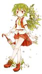  adapted_costume ascot bad_id bad_pixiv_id belt dress_shirt flower green_hair kazami_yuuka koura_higure leaf long_sleeves looking_at_viewer open_clothes open_vest overskirt parasol red_eyes shirt short_hair shorts skirt solo touhou umbrella vest wings 