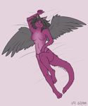  breasts catwolf clothed clothing dragon female furred_dragon horn looking_at_viewer panties pinup pose skimpy solo topless underwear wings 