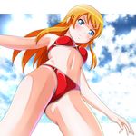  bikini blonde_hair blue_eyes cloud cloudy_sky from_below hair_ornament hairclip kousaka_kirino long_hair navel nike_(0306) ore_no_imouto_ga_konna_ni_kawaii_wake_ga_nai perspective sky solo swimsuit 