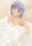  ahoge bath blue_eyes blue_hair blush breasts bubble jungle_wa_itsumo_hare_nochi_guu looking_at_viewer manbo1987 manbo_(eternal_leaf) milf nipples nude short_hair weda wet 