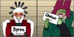  2025 accipitrid accipitriform anthro avian avian_arms back_wings barbie_and_ken_mugshot_meme beak big_breasts bird black_body black_clothing black_feathers black_sclera black_shirt black_sweater black_topwear blush blush_lines bodily_fluids breasts brown_eyes clothing digital_drawing_(artwork) digital_media_(artwork) duo eyebrows facial_markings facing_forward fangs feathers female fur gradient_background green_body green_clothing green_fur green_hoodie green_topwear hair head_feathers head_markings holding_object holding_sign hoodie leaf leaf_hair looking_at_viewer male male/female markings meme mugshot mugshot_sign nervous nervous_sweat nervous_sweating open_mouth orange_body orange_feathers pattern_background petal_hair piantan pink_eyes pink_hair plant plant_hair pose posing_for_picture posing_for_the_viewer pseudo_hair quince_(quincebleene) quincebleene raised_arm red_clothing red_hoodie red_topwear secretary_bird shaded shirt showing_teeth sign simple_background smug smug_face sweat sweater teeth tongue tongue_out topwear two_frame_image white_body white_feathers white_sclera wings 