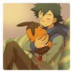  male male_focus pokemon pokemon_(anime) satoshi_(pokemon) sleep sleeping tepig 
