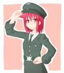 alternate_costume blush expressionless hat kawazu_kento military military_uniform miyanaga_teru red_hair saki short_hair solo uniform 
