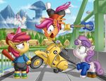  apple_bloom_(mlp) bat clothing cub cutie_mark_crusaders_(mlp) detailed_background engrishman equine female feral flcl friendship_is_magic green_eyes group hair haruhara_haruko horn horse mamimi_samejima mammal moped motorcycle my_little_pony naota_nandaba parody pegasus pony purple_hair red_hair scootaloo_(mlp) sweetie_belle_(mlp) two_tone_hair unicorn wings young 