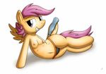  anthrofied bottle breasts clothing equine female flat_chested friendship_is_magic hair horse looking_at_viewer lying mammal my_little_pony navel nipples on_side panties pegasus plain_background purple_eyes purple_hair scootaloo_(mlp) solo teeth tg-0 topless underwear water wings young 