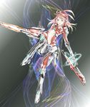  armor bodysuit highres lance midriff navel original pink_hair polearm red_eyes solo u-bm weapon 